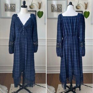 Anthropologie AKEMI + KIN Navy Blue Codie Plaid Handkerchief Midi Dress